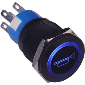 Taien لحظة ضغط على زر التبديل رمز القرن 19 مم 3/4 بوصة 1NO1NC تشغيل/إيقاف غلاف معدني أسود مع ضوء LED 12 فولت للسيارة DIY (مكبر صوت أزرق) in Kuwait