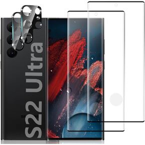 [عبوتان + 2] واقي شاشة Galaxy S22 Ultra مع واقي عدسة الكاميرا، [دعم فتح بصمة الإصبع] [صلابة 9H] [غطاء منحني ثلاثي الأبعاد] واقي شاشة لهاتف Samsung Galaxy S22 Ultra (6.8 بوصة) in Kuwait