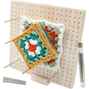 9.3in Crochet Blocking Board, Wooden Handcrafted Knitting Blocking Mats and Pins for Knitting and Crochet Projects, Granny Squares, Full Kit with 20 Stainless Steel Pins, 5 Large Eye Needle, Stand in Kuwait