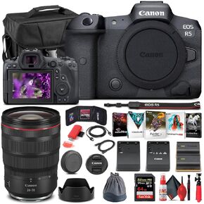 كاميرا Canon EOS R5 الرقمية بدون مرآة (الجسم فقط) (4147C002)، عدسة Canon RF 24-70 مم، بطاقة ذاكرة 64 جيجابايت، حافظة، برنامج Corel Photo، بطارية LPE6، شاحن خارجي، قارئ بطاقات + المزيد (متجدد) in Saudi Arabia