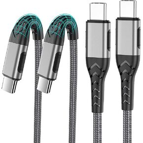 Durcord USB C to USB C Cable, 2Pack 100W 10ft USB C Charger Cable Fast Charging for Android/Phone/Pad, Type C to Type C Charger Braided USB Cable Compatible with iPhone 15 Pro Plus Max Silver