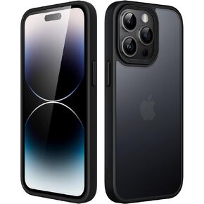 حافظة JETech غير لامعة لهاتف iPhone 14 Pro Max مقاس 6.7 بوصة، حماية من السقوط بدرجة عسكرية مقاومة للصدمات، غطاء هاتف خلفي شفاف بلوري، مضاد لبصمات الأصابع (أسود)