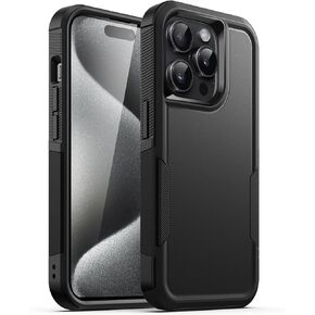 حافظة JETech لهاتف iPhone 15 Pro Max مقاس 6.7 بوصة، حماية قوية بطبقة مزدوجة شديدة التحمل، غطاء هاتف متين واقٍ مقاوم للصدمات مع ظهر غير لامع (أسود) in Kuwait