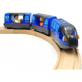 Battery Operated Train for Wooden Train Track Set Toys for 3 4 5 Year Old Boys Kids Action Locomotive Train Magnetic Connection (Without Battery) (Blue)