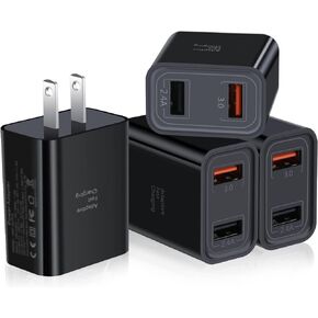 كتلة شاحن حائط USB، Pofesun 4 عبوات 30 واط ثنائي المنافذ شحن سريع، QC 3.0 محول طاقة شحن سريع USB Cube لشحن iPhone 15 14 13 12 11 Pro Max، Galaxy S23 S22 S21 Note 20-أسود