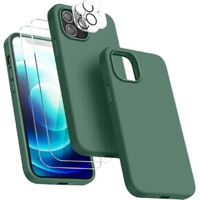 [5 in 1 Compatible with iPhone 12 Mini Case,Shockproof Silicone Case with [2 Screen Protectors and 2 Camera Protectors] for iPhone 12 Mini 5.4 Inch Black…