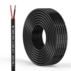 سلك كهربائي 16 مقياس 2 موصل 16AWG سلك PVC مجدول خالي من الأكسجين، نحاس، كابل جهد منخفض مرن 32.8FT/10M لشرائط LED ومصابيح إضاءة السيارات (16/2AWG-32.8FT)