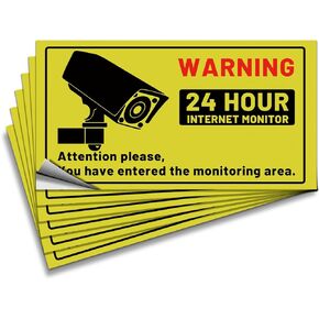 WESECUU 6 Pcs Warning Sign Sticker (5.8x11 in) No Trespassing Warning Sign for Camera Monitoring System, Video Surveillance Sign for Outdoor, TZ-2 in Kuwait