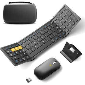 لوحة مفاتيح وماوس بلوتوث قابلة للطي من Artciety، مجموعة ماوس لوحة مفاتيح محمولة قابلة للطي مع لوحة مفاتيح رقمية، لوحة مفاتيح جيب للسفر للكمبيوتر المحمول والهواتف اللوحية (2.4 جيجا+BT مزدوج) in Kuwait