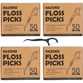 Natural Dental Floss Picks High Toughness Charcoal Toothpicks Sticks-Vegan,Eco-Friendly Sustainable Flossers for Teeth Cleaning (200 Count) in Kuwait