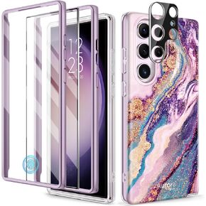 GVIEWIN Designed for Samsung Galaxy S24 Ultra Case, [Built-in Screen Protector + Camera Lens Protector ][2 Front Frames] Military Grade Drop Protective, Stylish Marble Phone Cover(Desert Dream/Green)