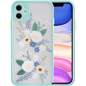 Ownest Compatible for iPhone 11 Case for Flower Clear Frosted PC Back Floral Girls Woman and Soft TPU Protective Silicone Slim Case for iPhone 11-Blue in Saudi Arabia