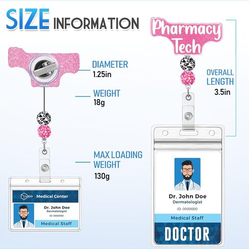 حامل بكرة شارة تقنية الصيدلة من Plifal قابل للسحب مع مشبك لبطاقة الهوية للممرضة والممرضة وبطاقة علامة الاسم ومشبك التمساح الأبيض اللطيف وإكسسوارات عمل المستشفى هدايا in Kuwait