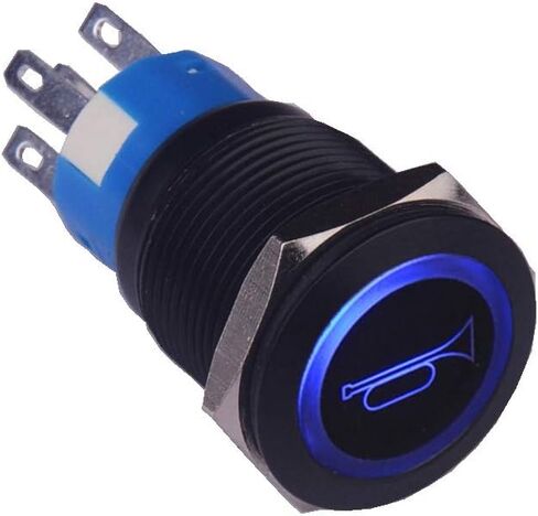 Taien لحظة ضغط على زر التبديل رمز القرن 19 مم 3/4 بوصة 1NO1NC تشغيل/إيقاف غلاف معدني أسود مع ضوء LED 12 فولت للسيارة DIY (مكبر صوت أزرق) in Kuwait