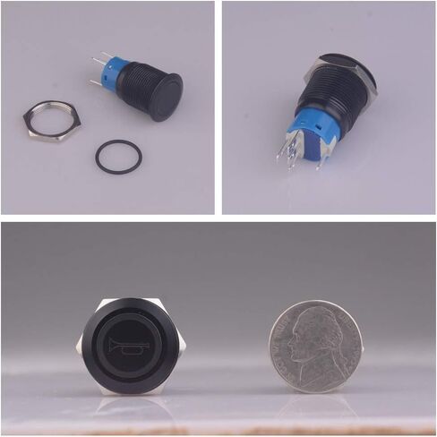 Taien لحظة ضغط على زر التبديل رمز القرن 19 مم 3/4 بوصة 1NO1NC تشغيل/إيقاف غلاف معدني أسود مع ضوء LED 12 فولت للسيارة DIY (مكبر صوت أزرق) in Kuwait