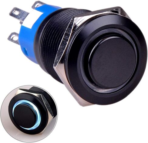 Taien Momentary Push Button Switch Horn Symbol 19mm 3/4" 1NO1NC ON/Off Black Metal Shell with 12V LED Light for Car DIY (Blue Speaker) in Saudi Arabia