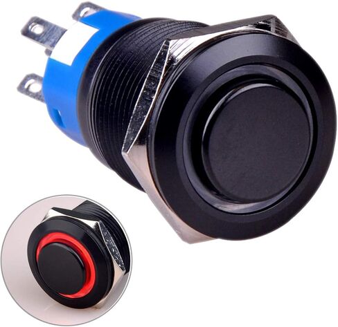 Taien Momentary Push Button Switch Horn Symbol 19mm 3/4" 1NO1NC ON/Off Black Metal Shell with 12V LED Light for Car DIY (Blue Speaker) in Saudi Arabia