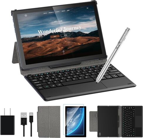 تابلت مع لوحة مفاتيح، تابلت أندرويد 12 مقاس 10.1 بوصة 2 في 1، ذاكرة وصول عشوائي 4 جيجابايت، ذاكرة وصول عشوائي 128 جيجابايت، شاشة FHD بدقة 1080 بكسل، بطارية 7000 مللي أمبير في الساعة، وحدة معالجة مركزية ثماني النواة 2.0 جيجا هرتز، 2.4 جيجا+5 جيجا واي فاي،  in Kuwait