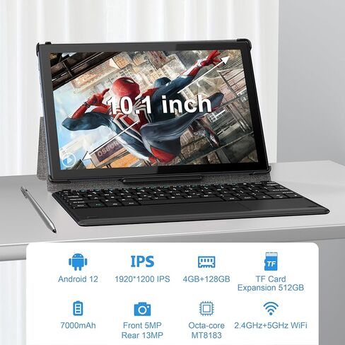 تابلت مع لوحة مفاتيح، تابلت أندرويد 12 مقاس 10.1 بوصة 2 في 1، ذاكرة وصول عشوائي 4 جيجابايت، ذاكرة وصول عشوائي 128 جيجابايت، شاشة FHD بدقة 1080 بكسل، بطارية 7000 مللي أمبير في الساعة، وحدة معالجة مركزية ثماني النواة 2.0 جيجا هرتز، 2.4 جيجا+5 جيجا واي فاي،  in Kuwait