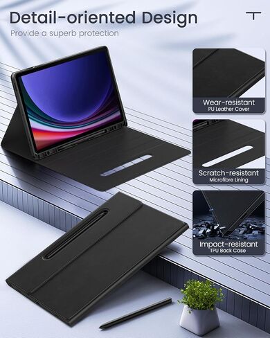 حافظة لوحة مفاتيح MoKo لجهاز Galaxy Tab S9 Plus مع لوحة مفاتيح، Samsung Galaxy Tab S9+ 12.4 بوصة موديل 2023 (SM-X810/SM-X816B/SM-X818U) مع حامل قلم S ولوحة لمس، لوحة مفاتيح بلوتوث قابلة للفصل، أسود in Kuwait
