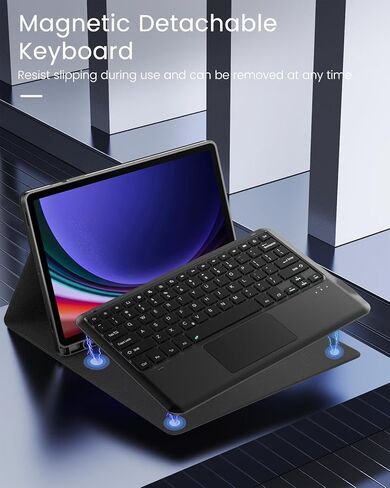 حافظة لوحة مفاتيح MoKo لجهاز Galaxy Tab S9 Plus مع لوحة مفاتيح، Samsung Galaxy Tab S9+ 12.4 بوصة موديل 2023 (SM-X810/SM-X816B/SM-X818U) مع حامل قلم S ولوحة لمس، لوحة مفاتيح بلوتوث قابلة للفصل، أسود in Kuwait