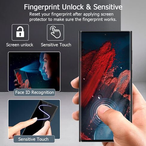 [عبوتان + 2] واقي شاشة Galaxy S22 Ultra مع واقي عدسة الكاميرا، [دعم فتح بصمة الإصبع] [صلابة 9H] [غطاء منحني ثلاثي الأبعاد] واقي شاشة لهاتف Samsung Galaxy S22 Ultra (6.8 بوصة) in Kuwait
