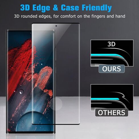 [عبوتان + 2] واقي شاشة Galaxy S22 Ultra مع واقي عدسة الكاميرا، [دعم فتح بصمة الإصبع] [صلابة 9H] [غطاء منحني ثلاثي الأبعاد] واقي شاشة لهاتف Samsung Galaxy S22 Ultra (6.8 بوصة) in Kuwait