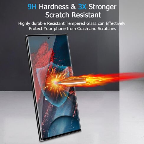 [عبوتان + 2] واقي شاشة Galaxy S22 Ultra مع واقي عدسة الكاميرا، [دعم فتح بصمة الإصبع] [صلابة 9H] [غطاء منحني ثلاثي الأبعاد] واقي شاشة لهاتف Samsung Galaxy S22 Ultra (6.8 بوصة) in Kuwait