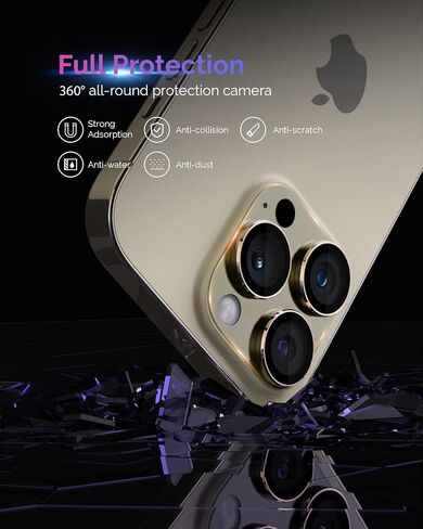 تصميم لهاتف iPhone 16 Pro/iPhone 16 Pro Max/iPhone 14 Pro/iPhone 14 Pro Max واقي عدسة الكاميرا [تغطية كاملة] [تصوير ليلي عالي الدقة] 9H زجاج مقسى شفاف أكريليك ملون in Kuwait