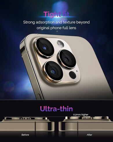 تصميم لهاتف iPhone 16 Pro/iPhone 16 Pro Max/iPhone 14 Pro/iPhone 14 Pro Max واقي عدسة الكاميرا [تغطية كاملة] [تصوير ليلي عالي الدقة] 9H زجاج مقسى شفاف أكريليك ملون in Kuwait