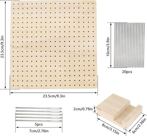 لوح لحجب الكروشيه مقاس 9.3 انش، حصائر ودبابيس خشبية لحجب الحياكة ومشاريع الكروشيه، مربعات الجدة، مجموعة كاملة مع 20 دبوس من الستانلس ستيل، 5 ابر عين كبيرة، حامل in Kuwait