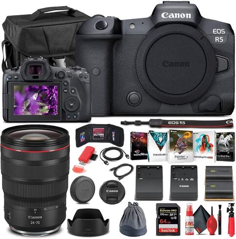 Canon EOS R5 Mirrorless Digital Camera (Body Only) (4147C002), Canon RF 24-70mm Lens, 64GB Memory Card, Case, Corel Photo Software, LPE6 Battery, External Charger, Card Reader + More (Renewed) in Saudi Arabia