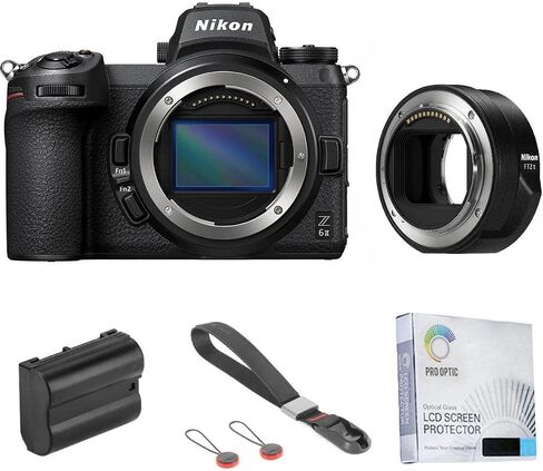 مجموعة كاميرا Nikon Z 6II بدون مرآة مع محول تركيب FTZ II، وبطارية إضافية، وحزام معصم بتصميم الذروة، وواقي شاشة in Saudi Arabia