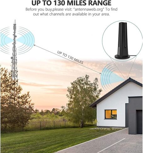 هوائي تلفزيون HD الاحدث لعام 2022 حتى نطاق 130 ميل - هوائي داخلي وخارجي يدعم 4K 1080P لجميع التلفزيونات القديمة والتلفزيون الذكي، هوائي رقمي مع معزز اشارة مكبر للصوت - كيبل محوري 18 قدم in Kuwait