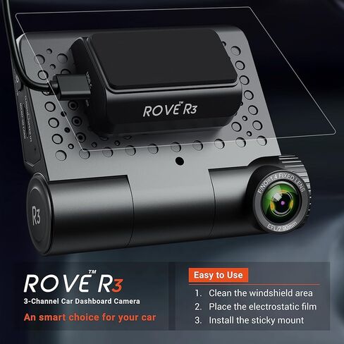 ROVE 3M Slide Sticky Mount R3 Dash Cam | 1 × حامل لاصق 3M | 1x لاصق 3M احتياطي | 1x فيلم كهرباء (متوافق مع إصدار 2022 فقط) in Kuwait