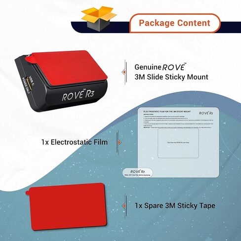 ROVE 3M Slide Sticky Mount R3 Dash Cam | 1 × حامل لاصق 3M | 1x لاصق 3M احتياطي | 1x فيلم كهرباء (متوافق مع إصدار 2022 فقط) in Kuwait