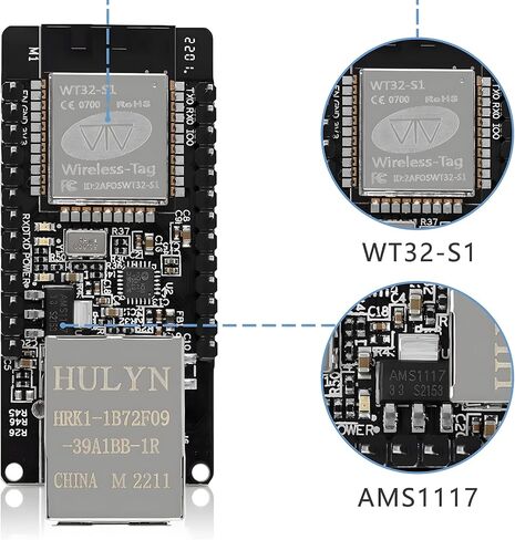 ESP32 Development Board,ESP32 Ethernet WT32-ETH01 Development Board, ESP32 Chip Module WiFi and BLE Dual-Mode Serial to WiFi Module 2.4GHz, Bluetooth Output Ethernet Converter in Kuwait