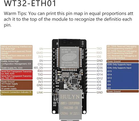 ESP32 Development Board,ESP32 Ethernet WT32-ETH01 Development Board, ESP32 Chip Module WiFi and BLE Dual-Mode Serial to WiFi Module 2.4GHz, Bluetooth Output Ethernet Converter in Kuwait