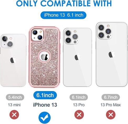 Hython Case for iPhone 13 Case Glitter, Cute Sparkly Shiny Bling Sparkle Cover, Heavy Duty 3 in 1 Hybrid Hard PC Soft TPU Bumper Full Body Shockproof Protective Phone Cases for Women Girls, Rose Gold in Saudi Arabia