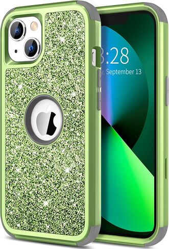Hython Case for iPhone 13 Case Glitter, Cute Sparkly Shiny Bling Sparkle Cover, Heavy Duty 3 in 1 Hybrid Hard PC Soft TPU Bumper Full Body Shockproof Protective Phone Cases for Women Girls, Rose Gold in Saudi Arabia