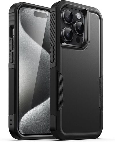 JETech Case for iPhone 15 Pro Max 6.7-Inch, Heavy Duty Dual-Layer Rugged Protection, Shockproof Protective Tough Phone Cover with Matte Back (Black) in Kuwait