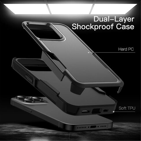 JETech Case for iPhone 15 Pro Max 6.7-Inch, Heavy Duty Dual-Layer Rugged Protection, Shockproof Protective Tough Phone Cover with Matte Back (Black) in Kuwait