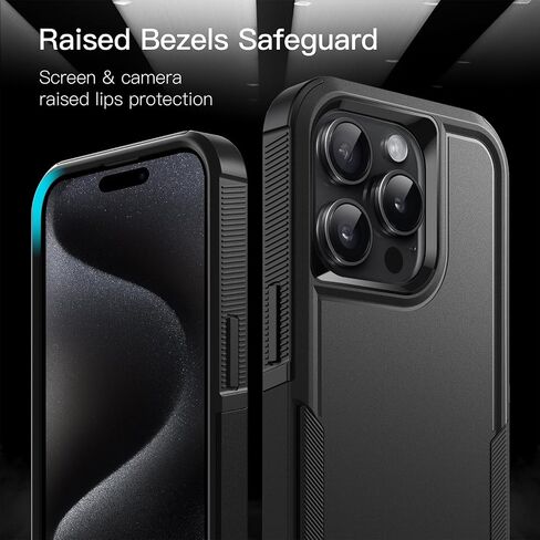 JETech Case for iPhone 15 Pro Max 6.7-Inch, Heavy Duty Dual-Layer Rugged Protection, Shockproof Protective Tough Phone Cover with Matte Back (Black) in Kuwait