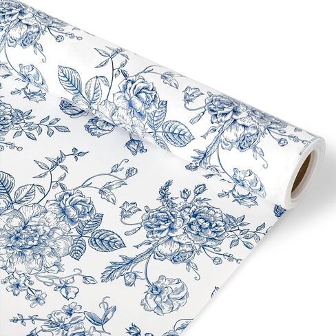 AnyDesign Floral Wrapping Paper Roll Blue White Flowers Gift Wrap Paper Chinoiserie DIY Craft Art Paper for Birthday Wedding Baby Shower Holiday Party Wrapping Supplies, 32.8 Ft in Saudi Arabia