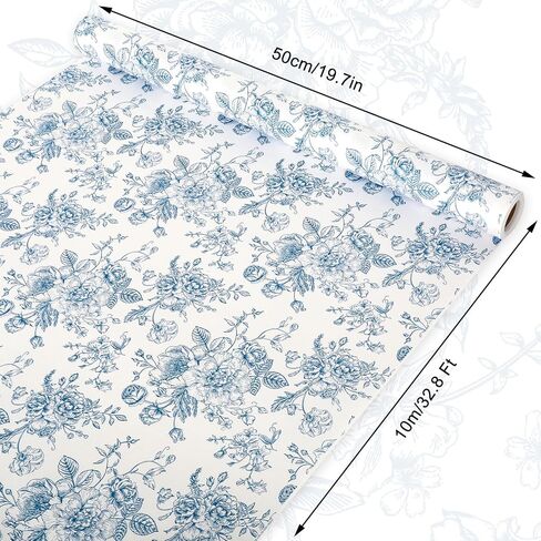 AnyDesign Floral Wrapping Paper Roll Blue White Flowers Gift Wrap Paper Chinoiserie DIY Craft Art Paper for Birthday Wedding Baby Shower Holiday Party Wrapping Supplies, 32.8 Ft in Saudi Arabia