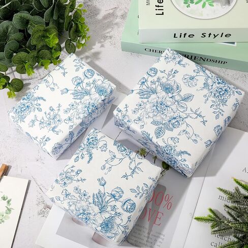 AnyDesign Floral Wrapping Paper Roll Blue White Flowers Gift Wrap Paper Chinoiserie DIY Craft Art Paper for Birthday Wedding Baby Shower Holiday Party Wrapping Supplies, 32.8 Ft in Saudi Arabia