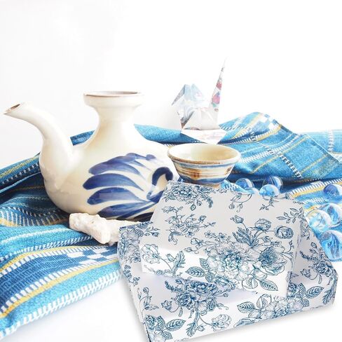 AnyDesign Floral Wrapping Paper Roll Blue White Flowers Gift Wrap Paper Chinoiserie DIY Craft Art Paper for Birthday Wedding Baby Shower Holiday Party Wrapping Supplies, 32.8 Ft in Saudi Arabia
