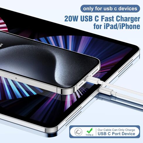 iPhone 15 Charger Fast Charging 10 ft,Apple 20W USB C Wall Block and Type C to C Cable Cord Long,iPad Pro Plug Power Adapter Cube Brick for iPhone 15 Pro Max/15 Plus/iPad 12.9/11inch/Air/Mini/4th/6 in Saudi Arabia