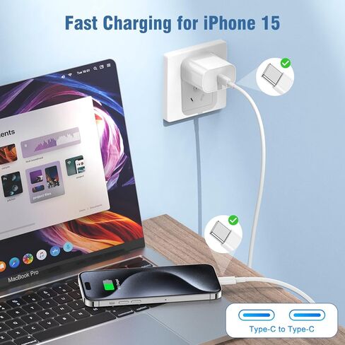 iPhone 15 Charger Fast Charging 10 ft,Apple 20W USB C Wall Block and Type C to C Cable Cord Long,iPad Pro Plug Power Adapter Cube Brick for iPhone 15 Pro Max/15 Plus/iPad 12.9/11inch/Air/Mini/4th/6 in Saudi Arabia