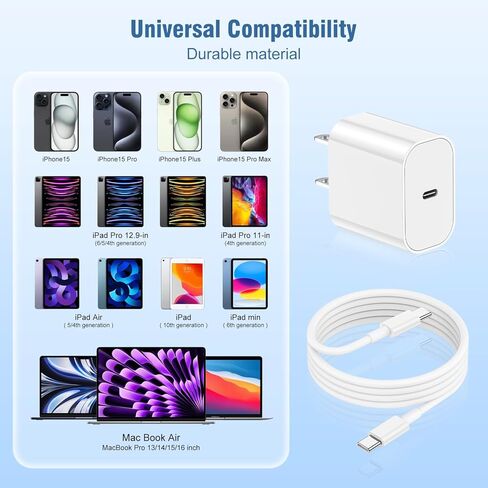 iPhone 15 Charger Fast Charging 10 ft,Apple 20W USB C Wall Block and Type C to C Cable Cord Long,iPad Pro Plug Power Adapter Cube Brick for iPhone 15 Pro Max/15 Plus/iPad 12.9/11inch/Air/Mini/4th/6 in Saudi Arabia